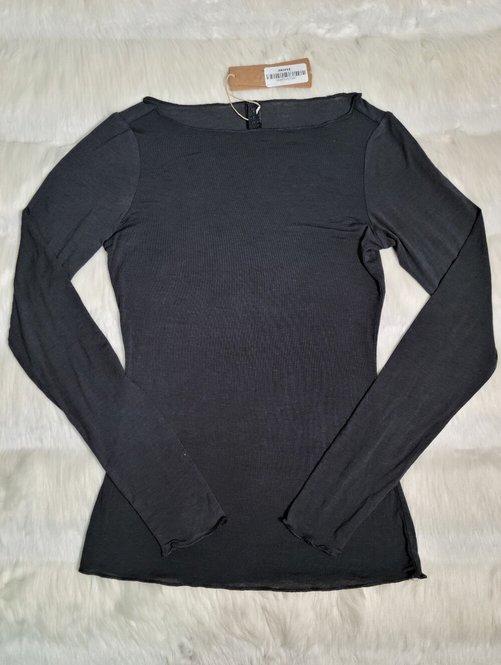 SKIMS Sheer Modal Long Sleeve Boat Neck T Shirt Black Onyx Women Small NEW